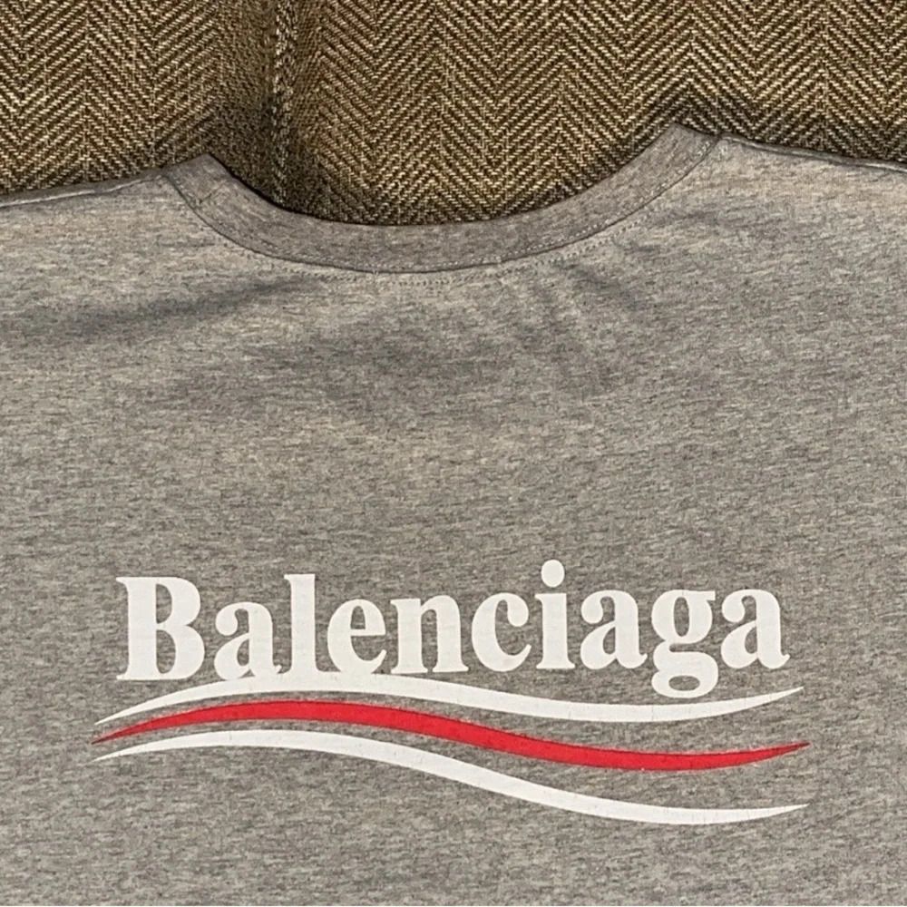 BALENCIAGA MEN'S POLITICAL CAMPAIGN SHORT SLEEVE GRAY T-SHIRT LARGE